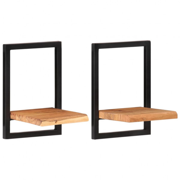 Prateleiras de parede 2 pcs 25x25x35 cm acácia maciça e aço M 2