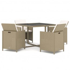 Juego comedor jardín 5 pzas con cojines ratán sintético beige H