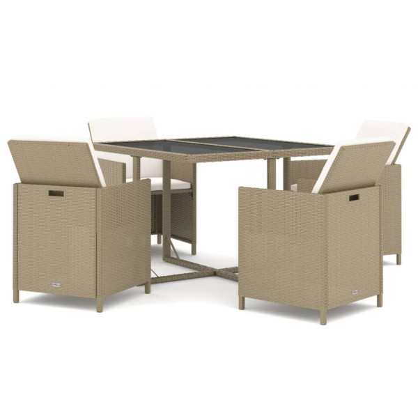 Juego comedor jardín 5 pzas con cojines ratán sintético beige M 2