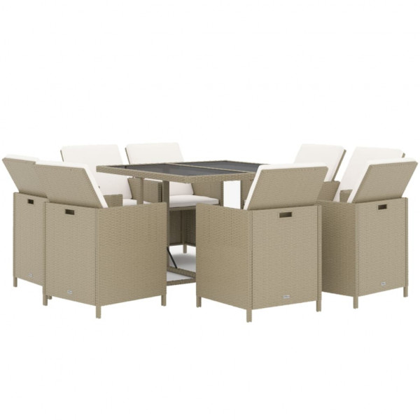 Juego comedor jardín 9 pzas con cojines ratán sintético beige M 3