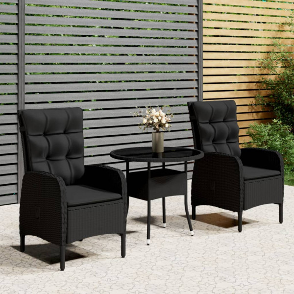 3 pcs conjunto de bistrô para jardim vime PE preto D