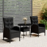 3 pcs conjunto de bistrô para jardim vime PE preto 1