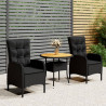 3 pcs conjunto de bistrô para jardim vime PE preto 1