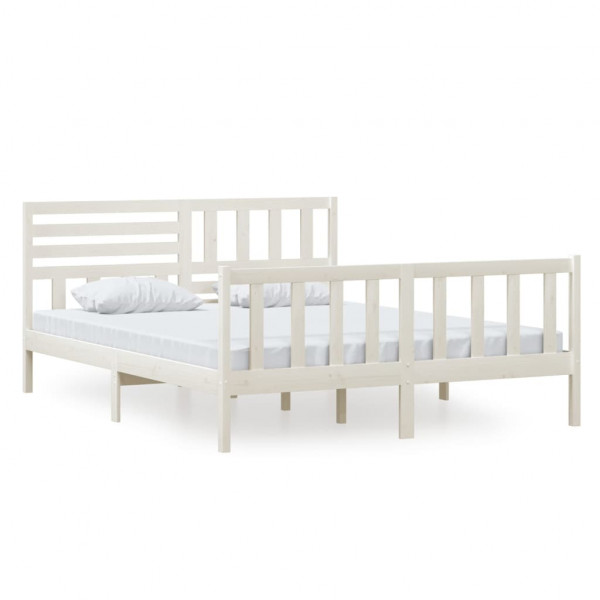 Estrutura de cama 160x200 cm madeira maciça branco M 2