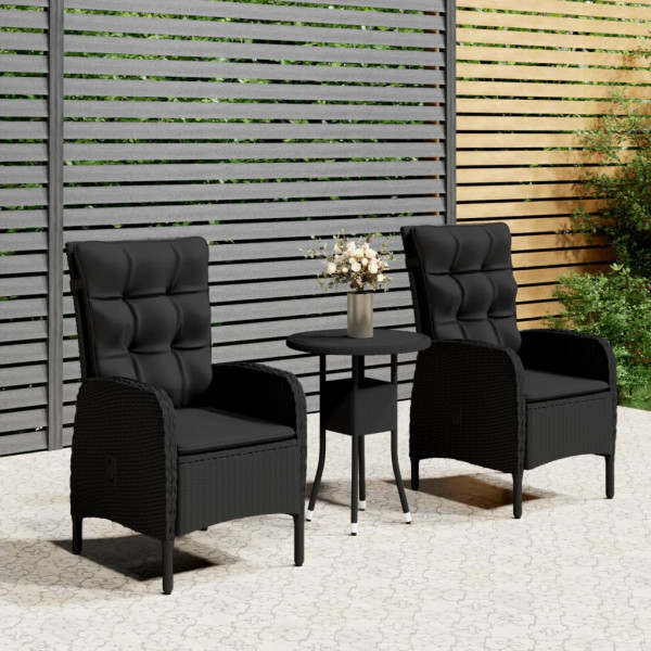 3 pcs conjunto de bistrô para jardim vime PE preto D