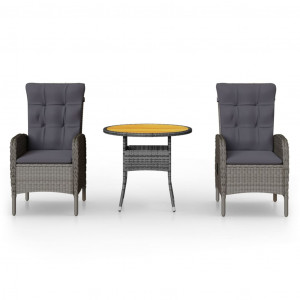 Juego de bistró para jardín 3 piezas ratán sintético gris H