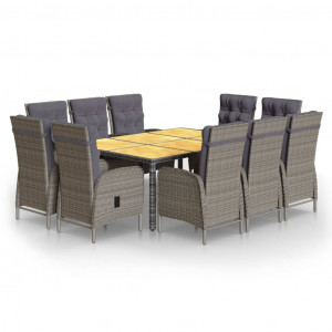 Set de comedor de jardín 11 piezas ratán sintético gris H