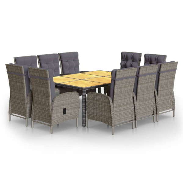 Set de comedor de jardín 11 piezas ratán sintético gris M 2