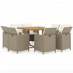 Set comedor de jardín 9 pzas con cojines ratán sintético beige H