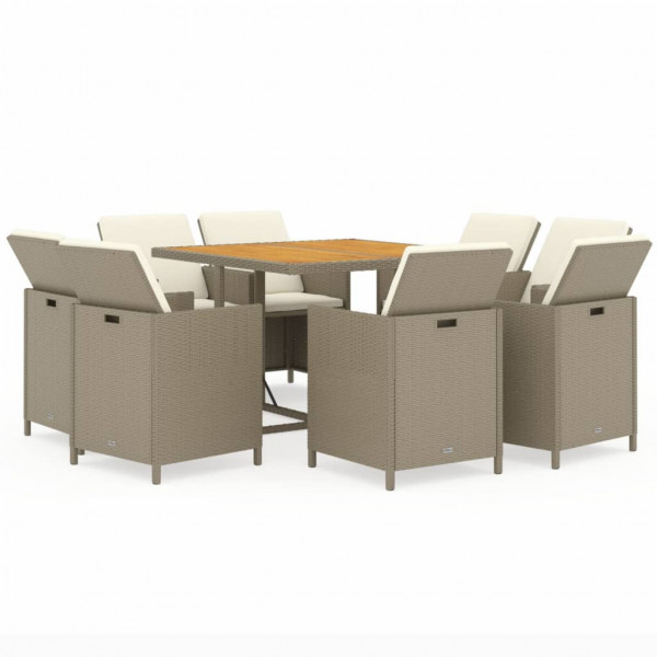 Set comedor de jardín 9 pzas con cojines ratán sintético beige M 2