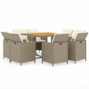 Set comedor de jardín 9 pzas con cojines ratán sintético beige 2