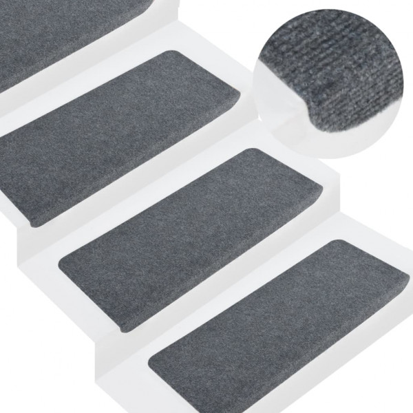 Alfombrilla autoadhesiva de escalera 15 uds gris 65x24.5x3.5 cm D