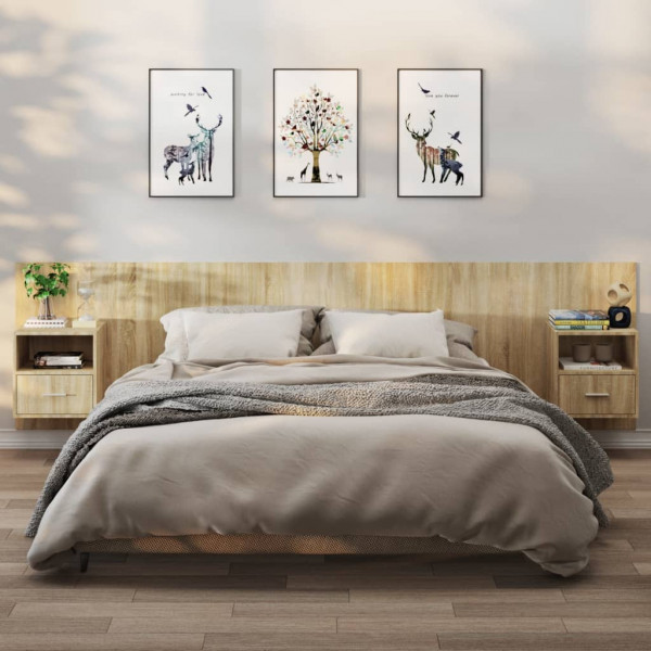 Mesita de noche de pared 2 uds color roble Sonoma D