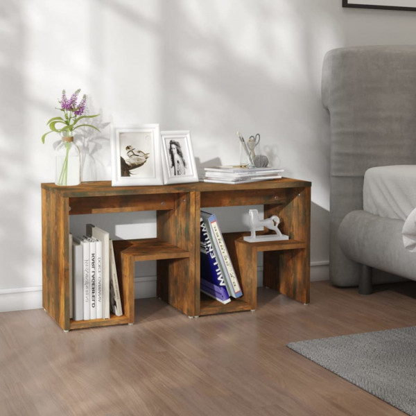 Mesita de noche 2 uds contrachapado roble ahumado 40x30x40cm D