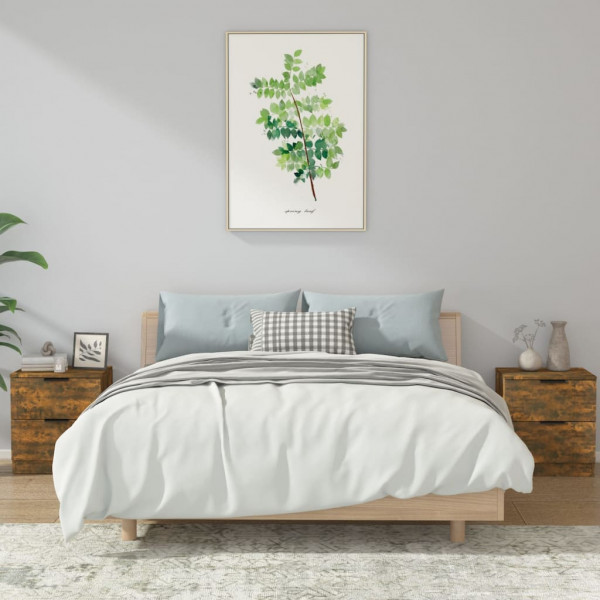 Mesitas de noche 2 uds madera contrachapada color roble ahumado D