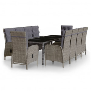 Set de comedor de jardín 11 piezas ratán sintético gris H