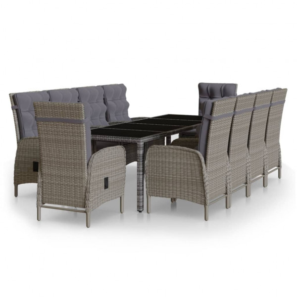 Set de comedor de jardín 11 piezas ratán sintético gris M 2
