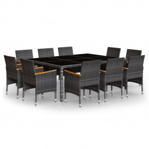 Juego de comedor de jardín 11 piezas ratán sintético gris H