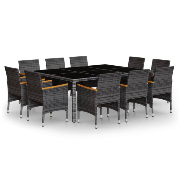 11 pcs conjunto de jantar para jardim vime PE cinzento M 2