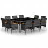 Juego de comedor de jardín 11 piezas ratán sintético gris 2