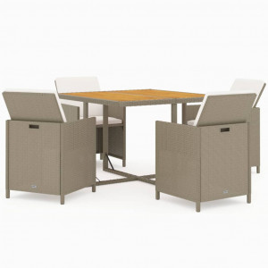 Set comedor de jardín 5 pzas con cojines ratán sintético beige H