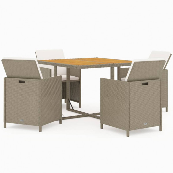 Set comedor de jardín 5 pzas con cojines ratán sintético beige M 2