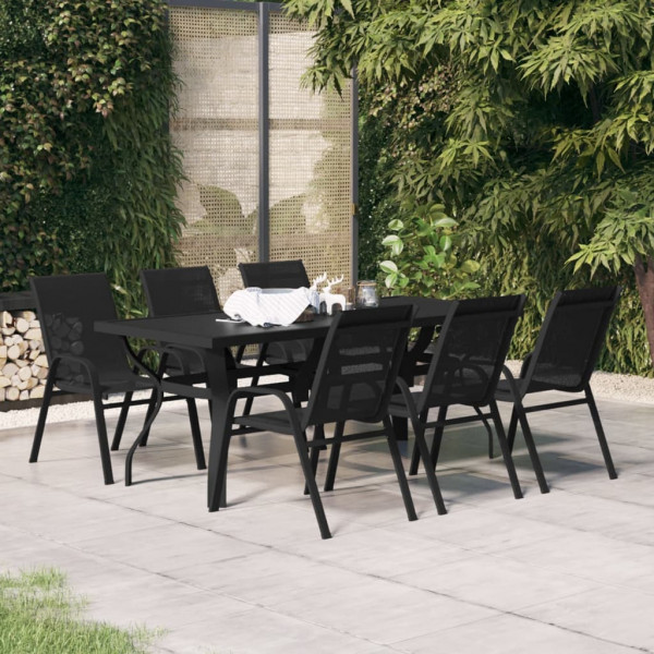 7 pcs conjunto de jantar para jardim preto D