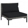 4 pcs conj. lounge jardim c/ almofadões vime PE cinza-escuro 3