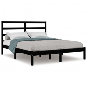 Estructura de cama de madera maciza de pino negra 140x190 cm H