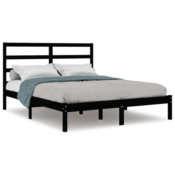 Estructura de cama de madera maciza de pino negra 140x190 cm M 2
