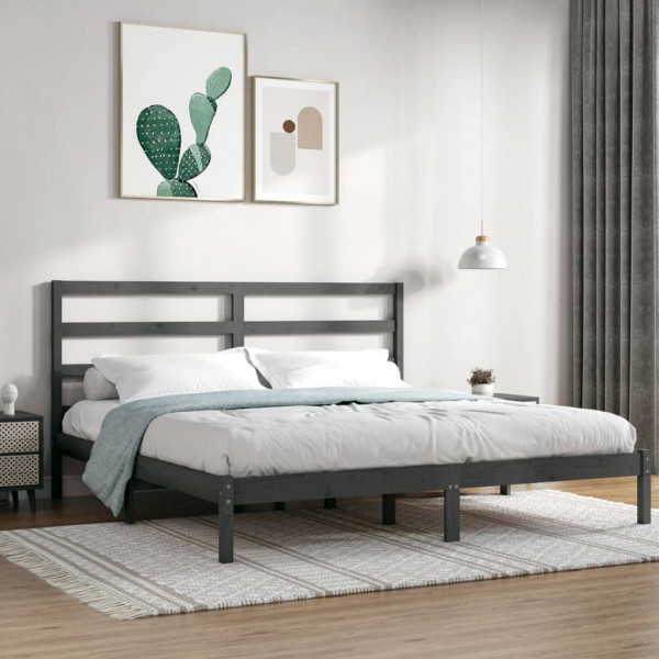 Estructura de cama de madera maciza de pino gris 200x200 cm D
