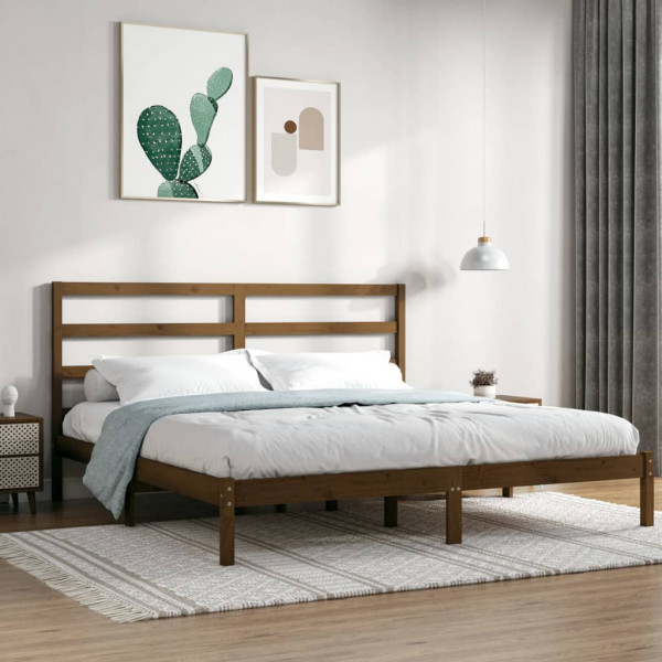 Estructura de cama madera maciza de pino marrón miel 200x200 cm D