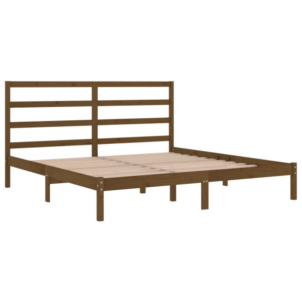 Estructura de cama madera maciza de pino marrón miel 200x200 cm M 4