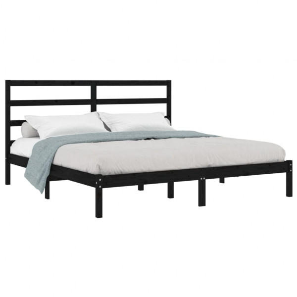 Estrutura de cama 200x200 cm pinho maciço preto M 3