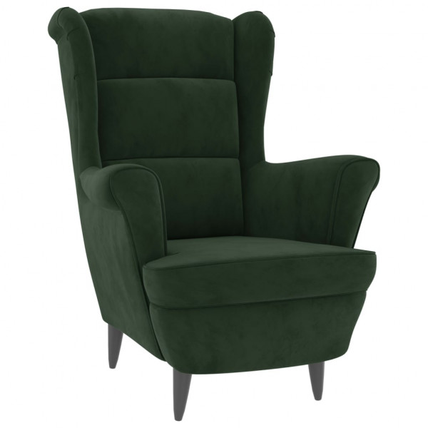 Sillón orejero y taburete de terciopelo verde oscuro M 3