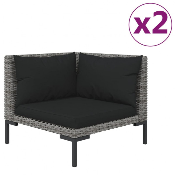 3 pcs conj. lounge jardim vime PE semicircular cinzento-escuro M 4