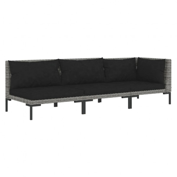 Muebles jardín 3 pzas ratán sintético semicircular gris oscuro M 2