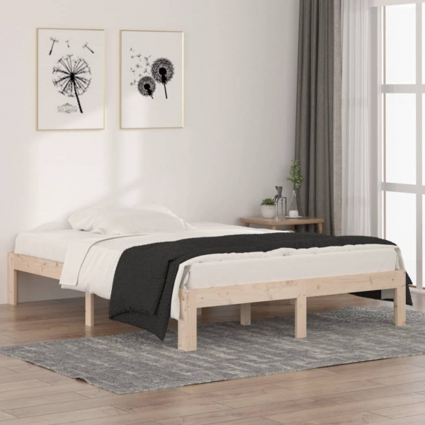 Estructura de cama madera maciza doble 135x190 cm D