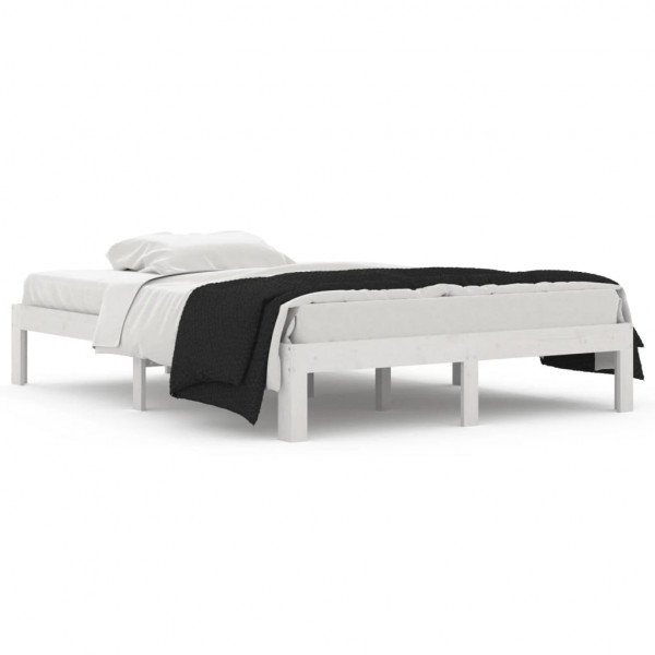 Estrutura de cama casal 135x190 cm madeira maciça branco M 2