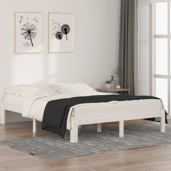 Estructura de cama de madera maciza de pino blanco 140x190 cm D