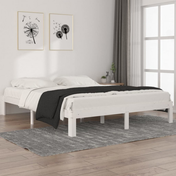 Estructura de cama de madera maciza de pino blanco 160x200 cm D