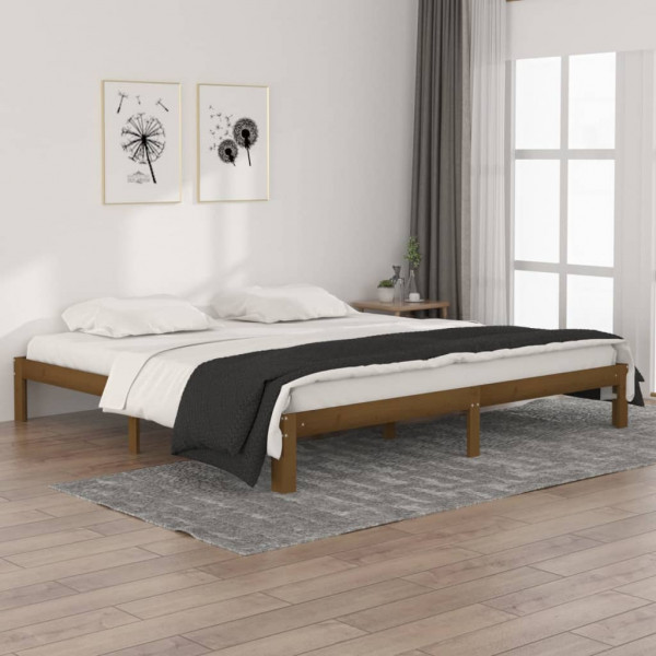 Estructura de cama madera maciza de pino marrón miel 200x200 cm D