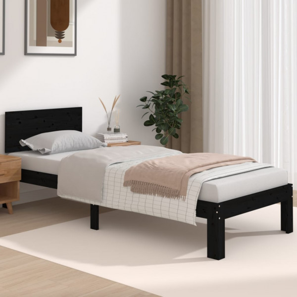 Estructura de cama individual madera maciza negro 75x190 cm D