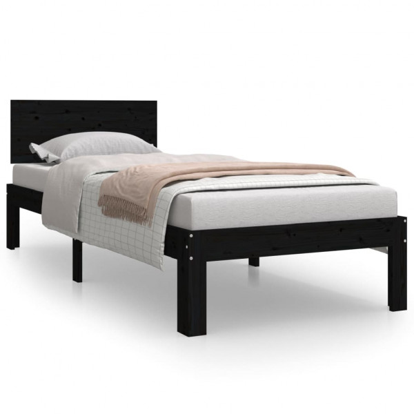 Estructura de cama individual madera maciza negro 75x190 cm M 2