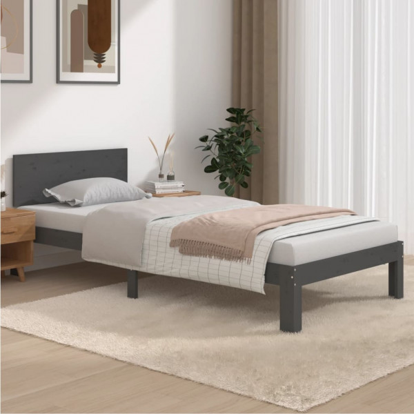 Estructura de cama madera maciza de pino gris 90x200 cm D