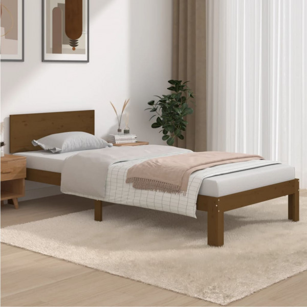 Estructura de cama madera maciza pino marrón miel 90x200 cm D