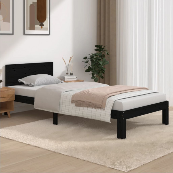 Estructura de cama madera maciza de pino negro 90x200 cm D