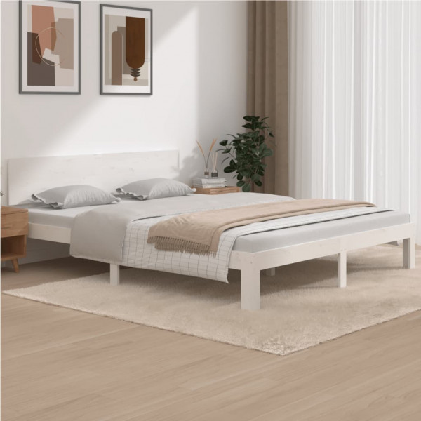 Estructura de cama de madera maciza de pino blanco 160x200 cm D