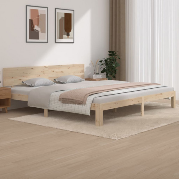 Estructura de cama madera maciza de pino 200x200 cm D