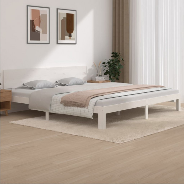 Estructura de cama madera maciza de pino blanco 200x200 cm D